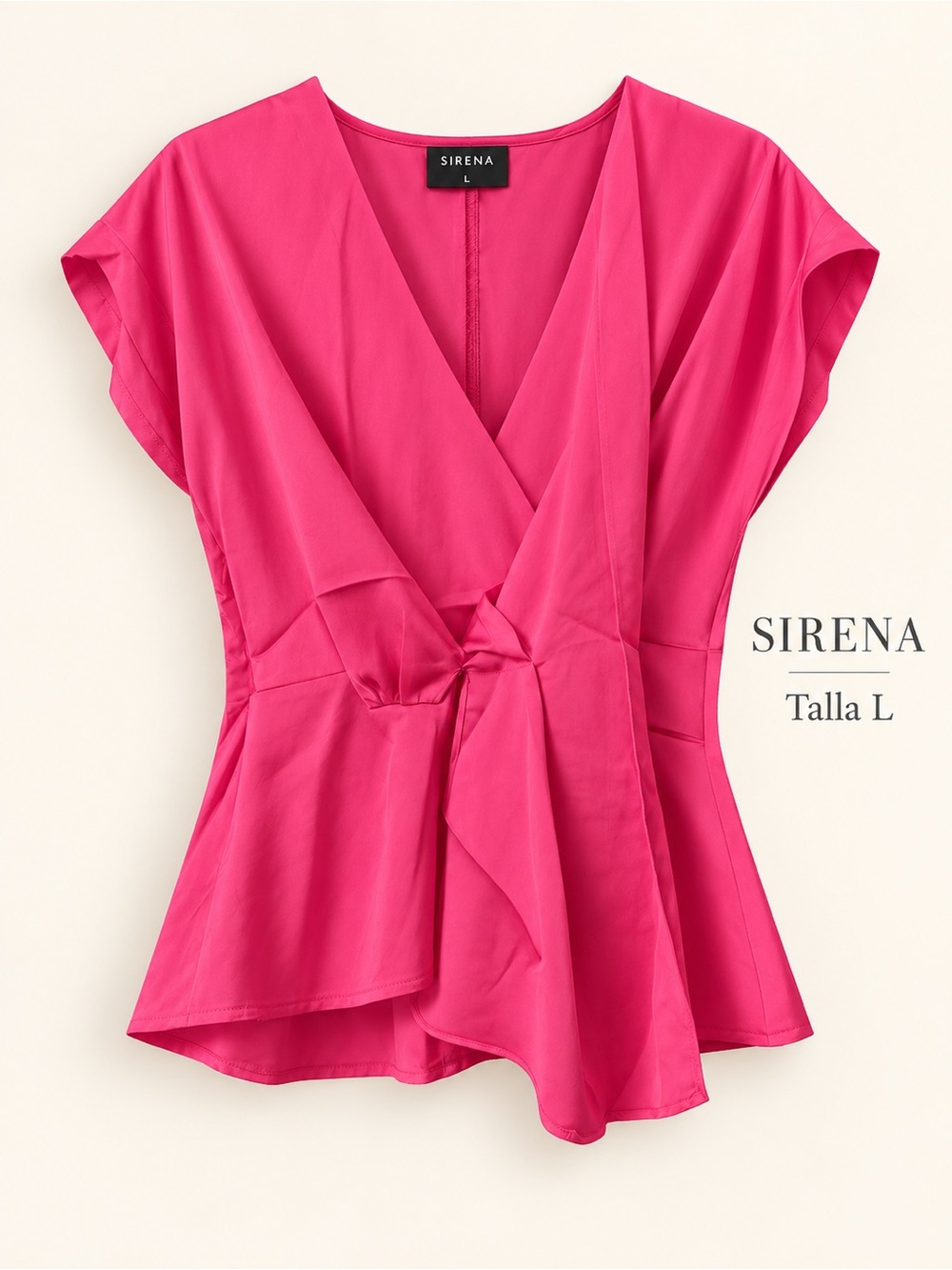 Women's Hot Pink Wrap-Front Blouse with Tie Detail